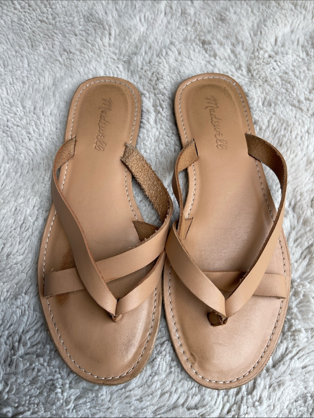 Madewell The Boardwalk Leather Crossover Thong Sandals In tan Size 7